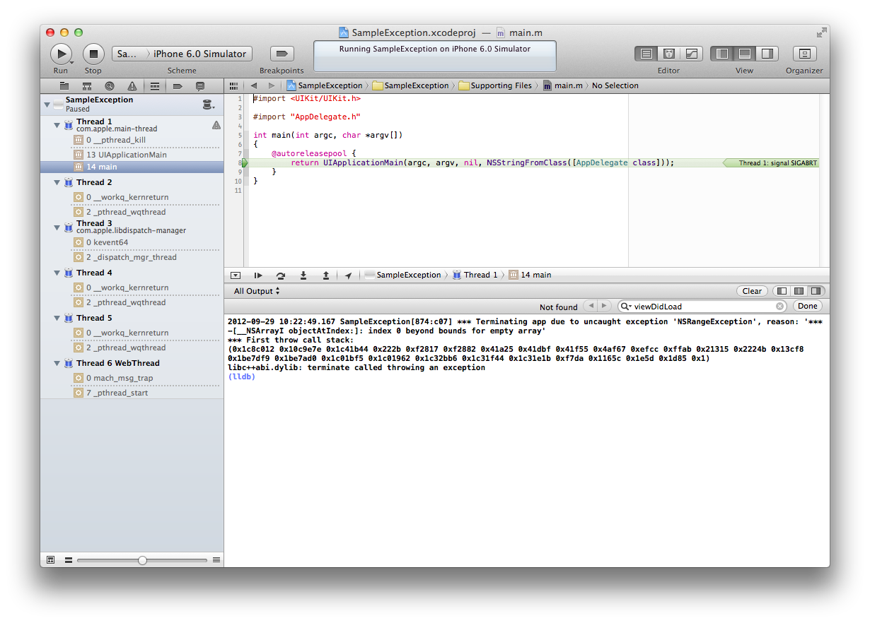 Iosアプリ開発で例外の発生した場所を特定する Developersio