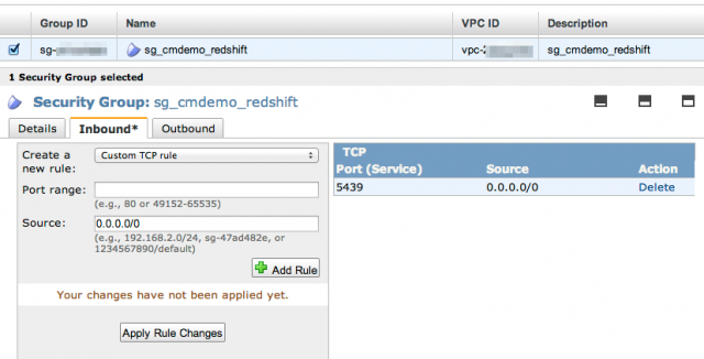 accessing redshift cluster in vpc via tableau server