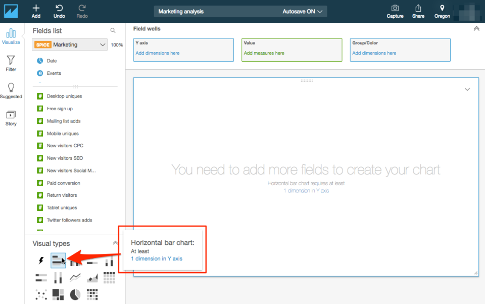 表示形式詳細解説：Horizonal bar chart(水平棒グラフ) quicksight 02 Amazon