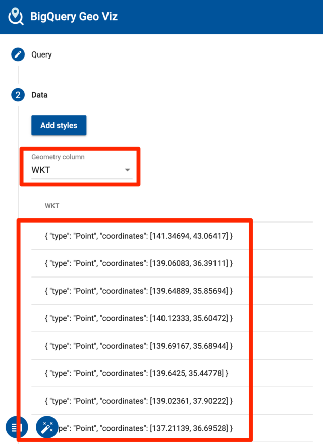 Bigtable にある位置情報を Bigquery Geo Viz で可視化してみた Iot センサーから緯度経度データが送られてくるていで Developersio