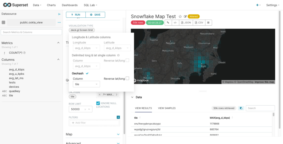 Snowflakeの地図データをSupersetで地図に表示させてみた | DevelopersIO