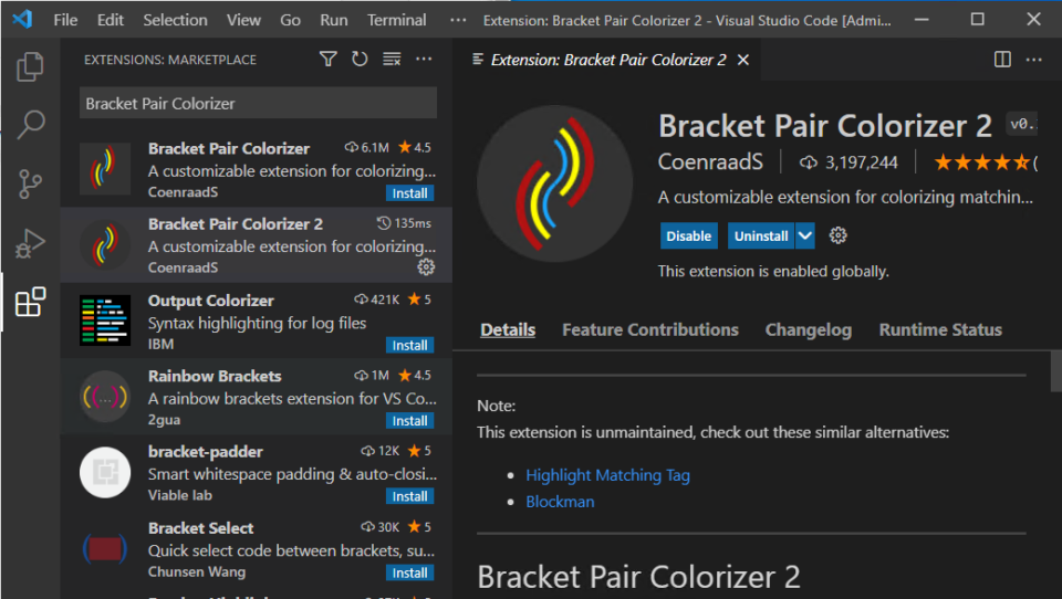メンテナンスされなくなった Bracket Pair Colorizer 2 から VS Code に標準搭載の括弧記号色付け機能に ...
