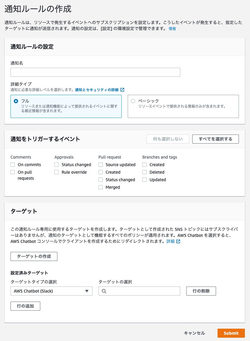 CodeCommitのNotifications設定