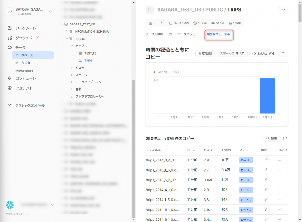 [Snowflake新機能]テーブルごとのデータロードの履歴をGUIで確認できるIngestion Dashboardが使えるようになりました ...